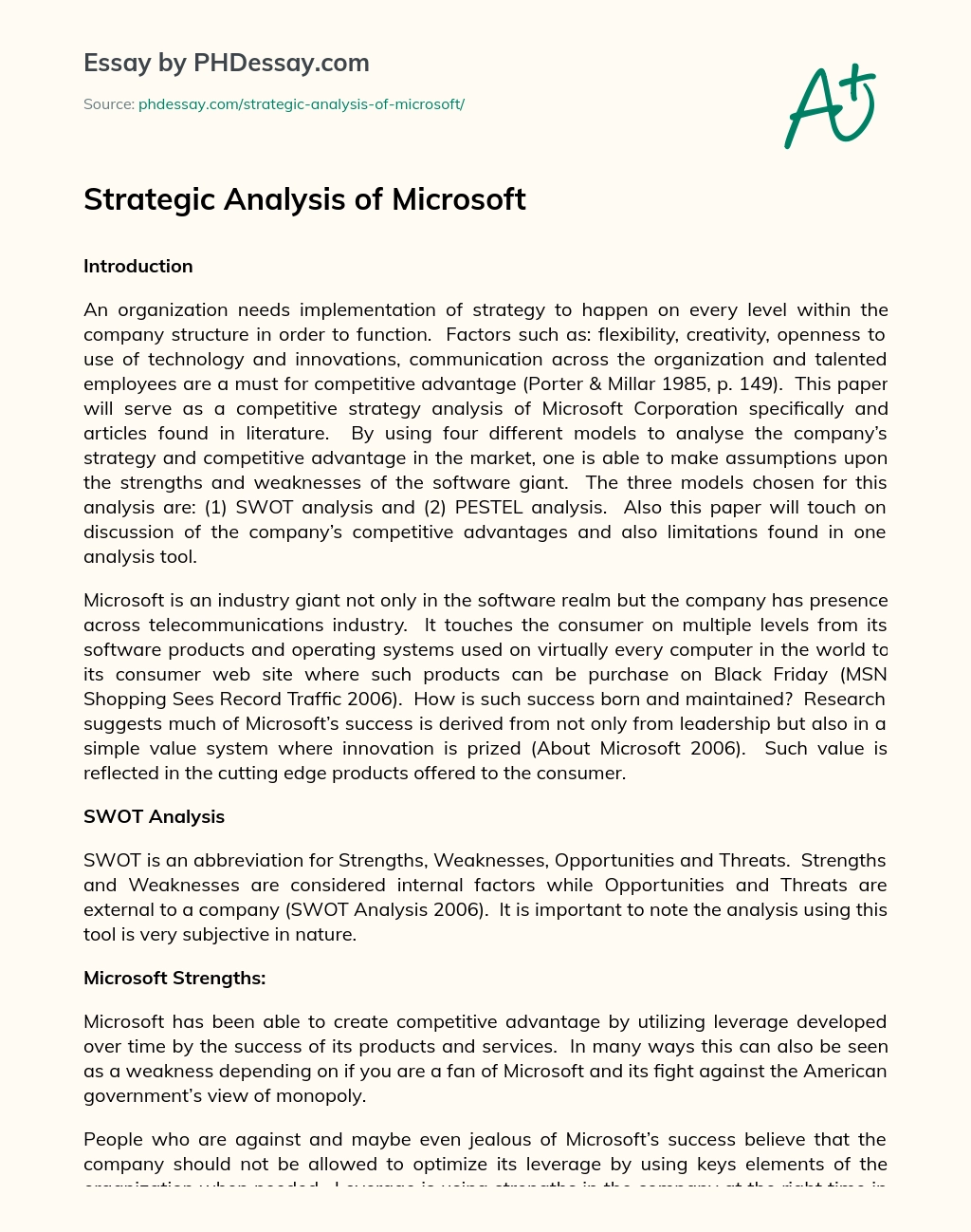 Strategic Analysis of Microsoft essay
