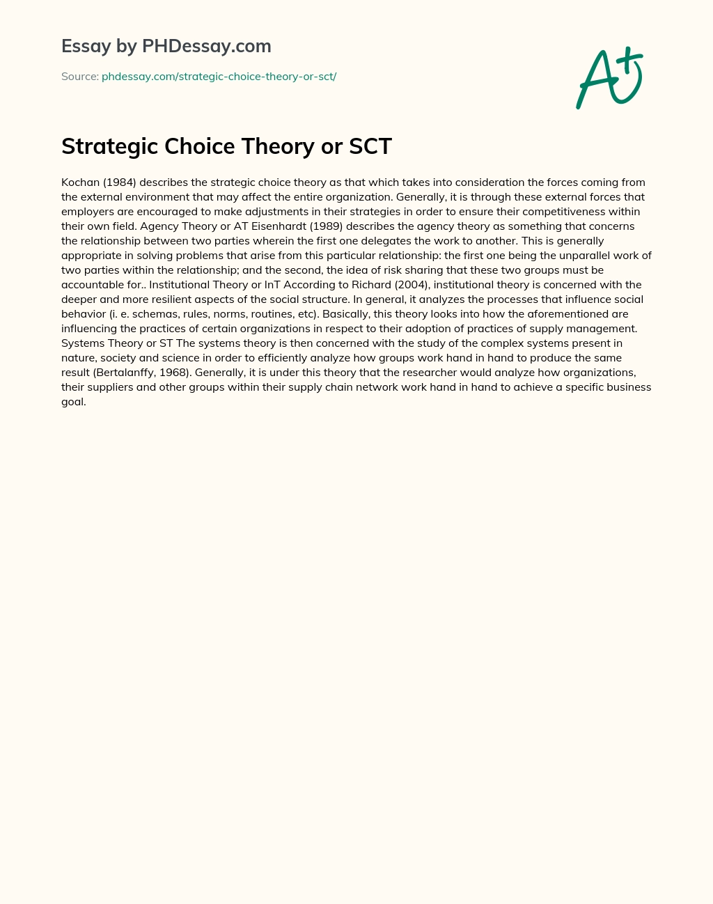 Strategic Choice Theory or SCT essay