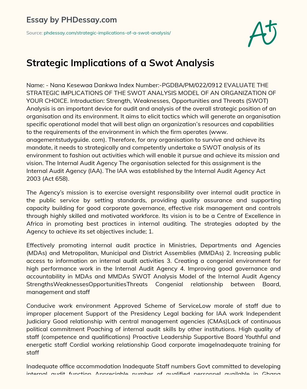Strategic Implications of a Swot Analysis essay