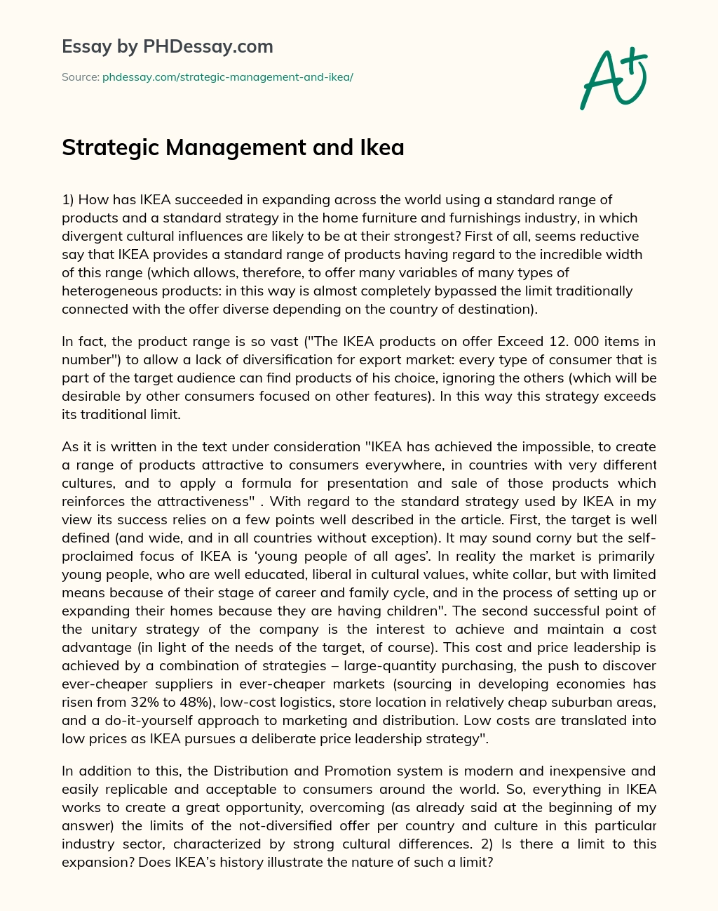 Strategic Management and Ikea essay