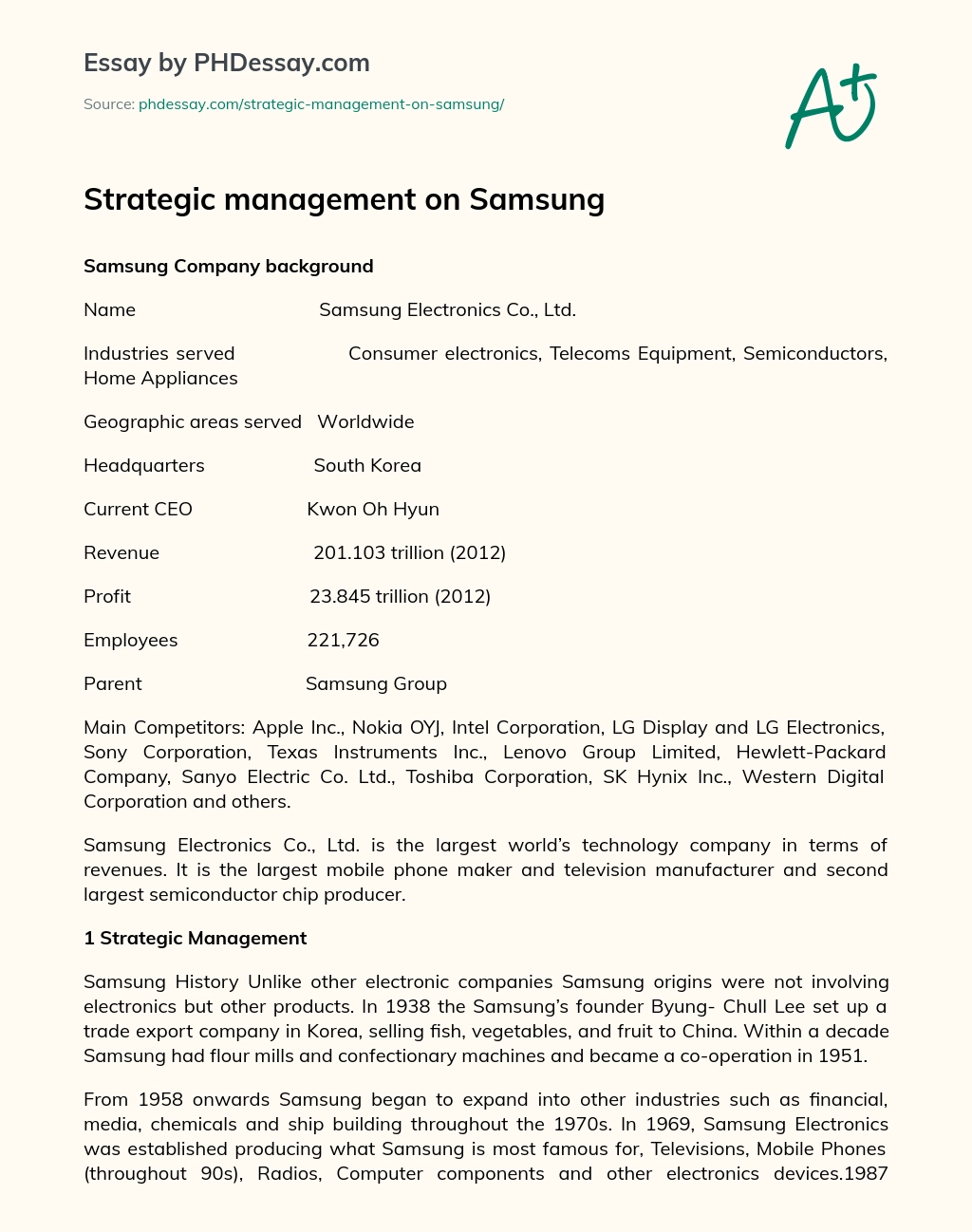 Strategic Management on Samsung essay