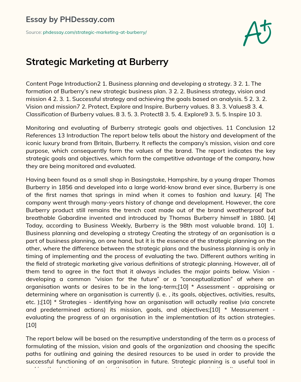 Strategic Marketing at Burberry essay