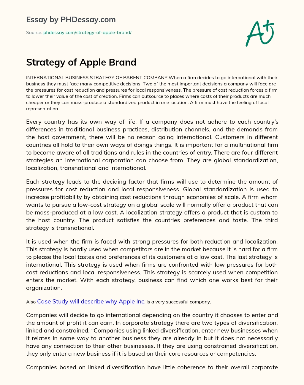 Strategy of Apple Brand essay