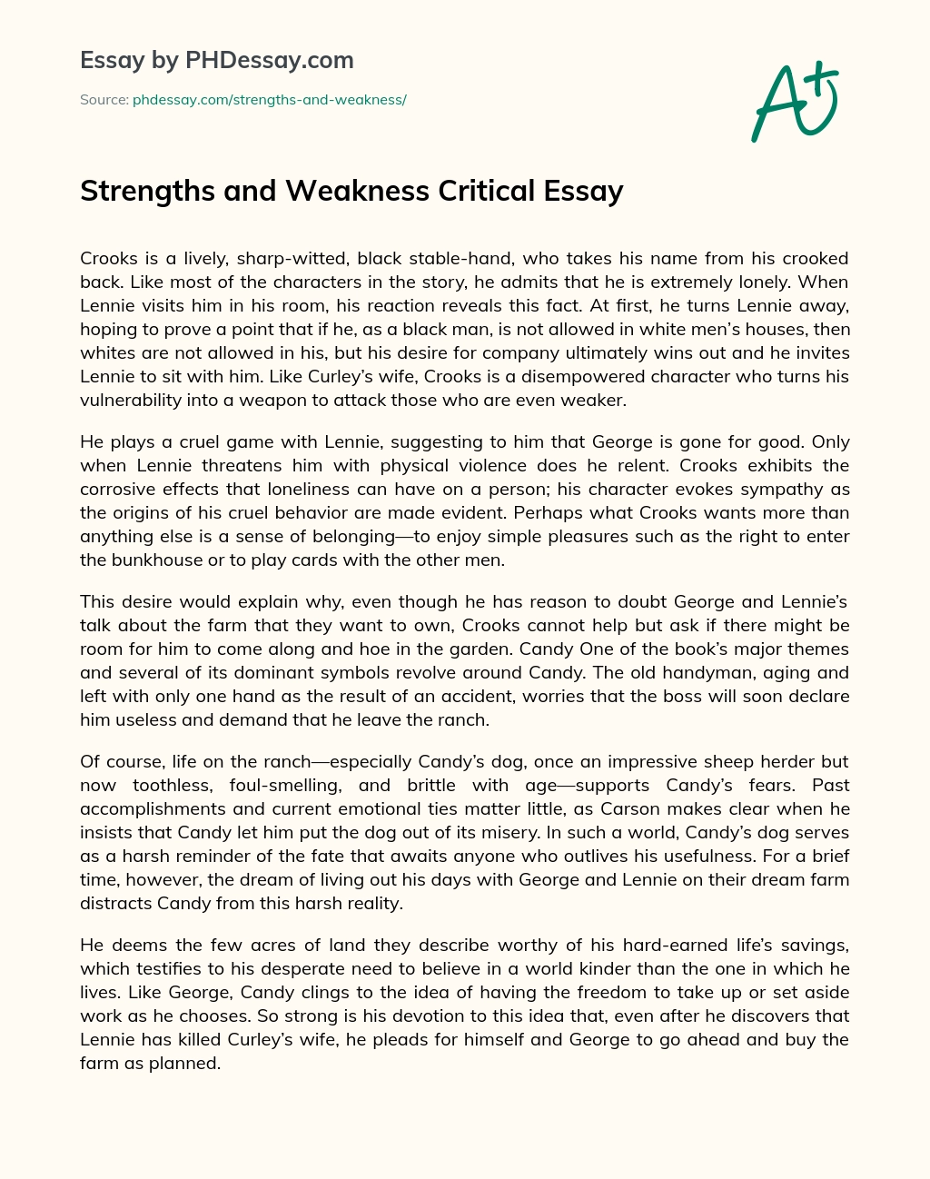 Strengths and Weakness Critical Essay essay