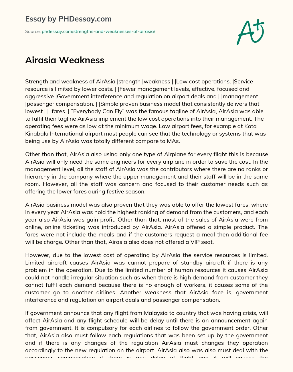 Airasia Weakness essay