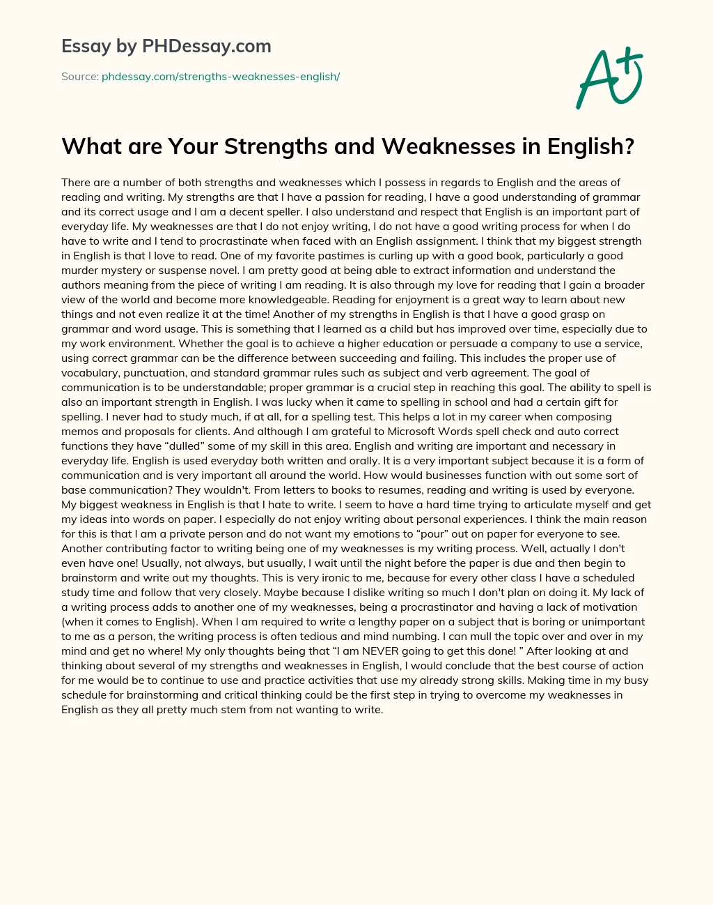 What are Your Strengths and Weaknesses in English? essay