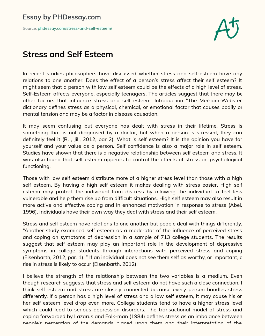 Stress and Self Esteem essay