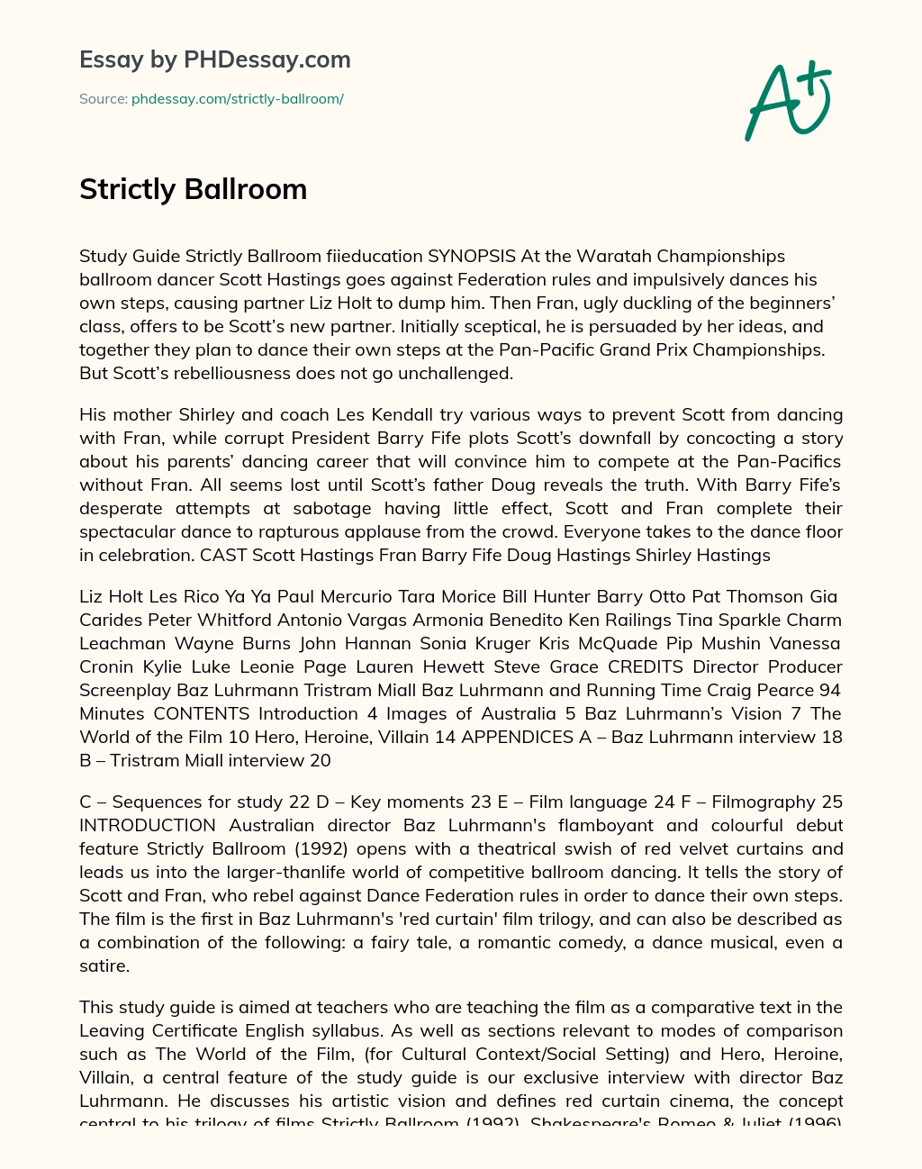 Strictly Ballroom essay