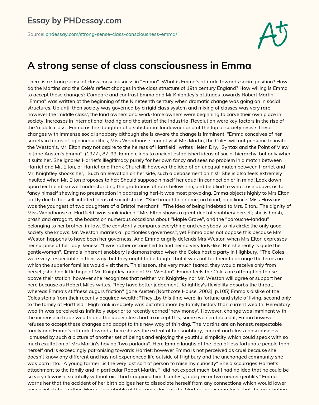 A strong sense of class consciousness in Emma essay