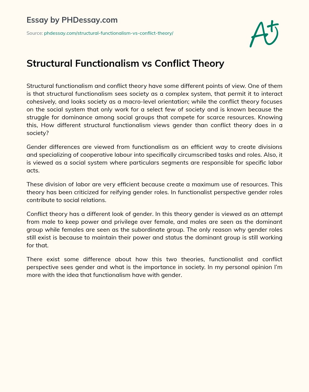 Structural Functionalism vs Conflict Theory essay