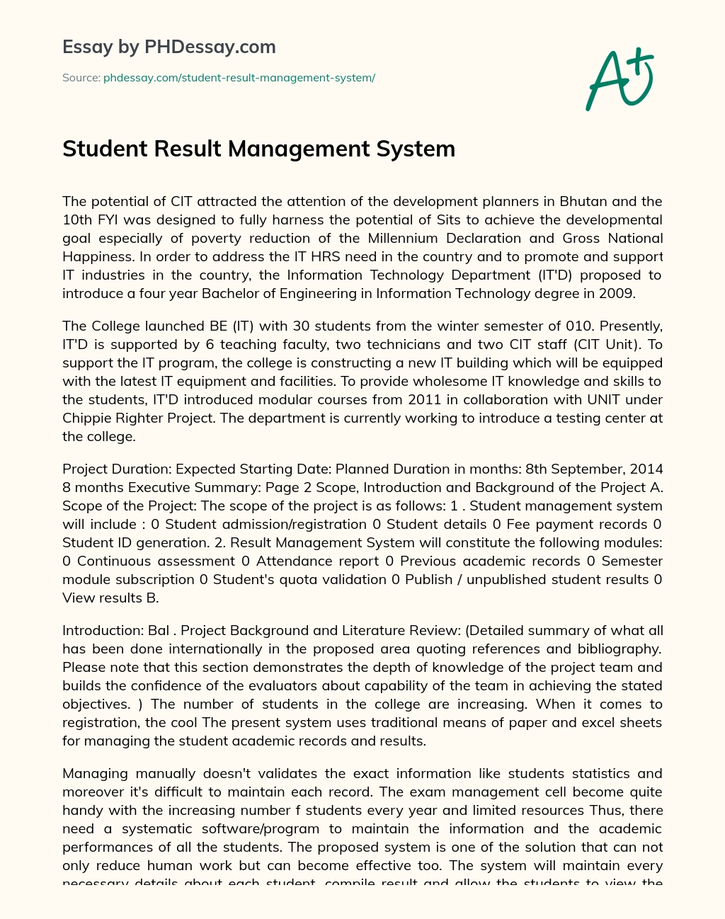 Student Result Management System essay