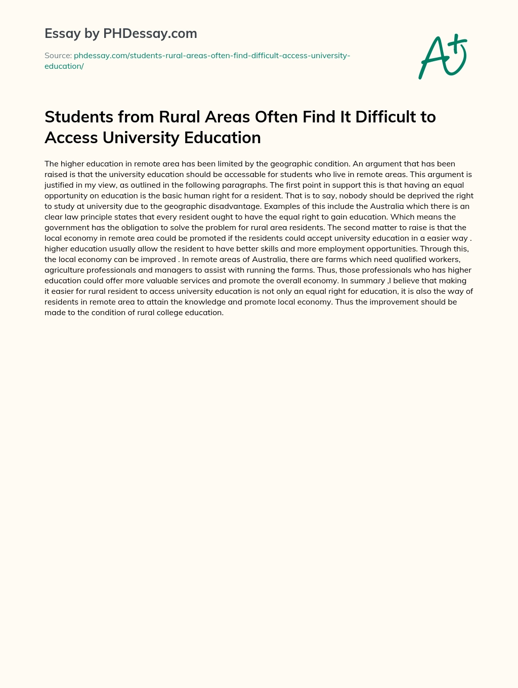 Students from Rural Areas Often Find It Difficult to Access University Education essay