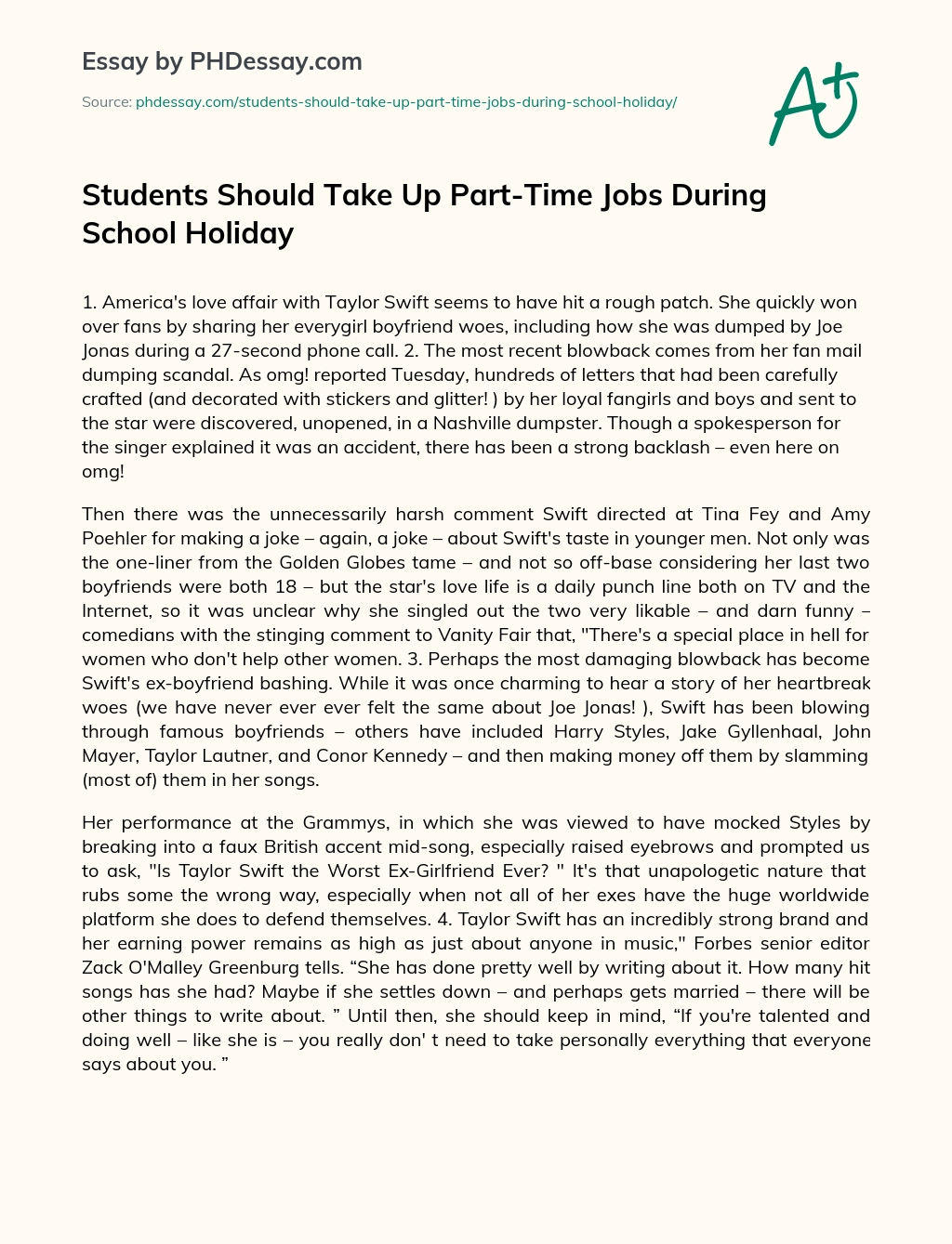 part time job essay for students
