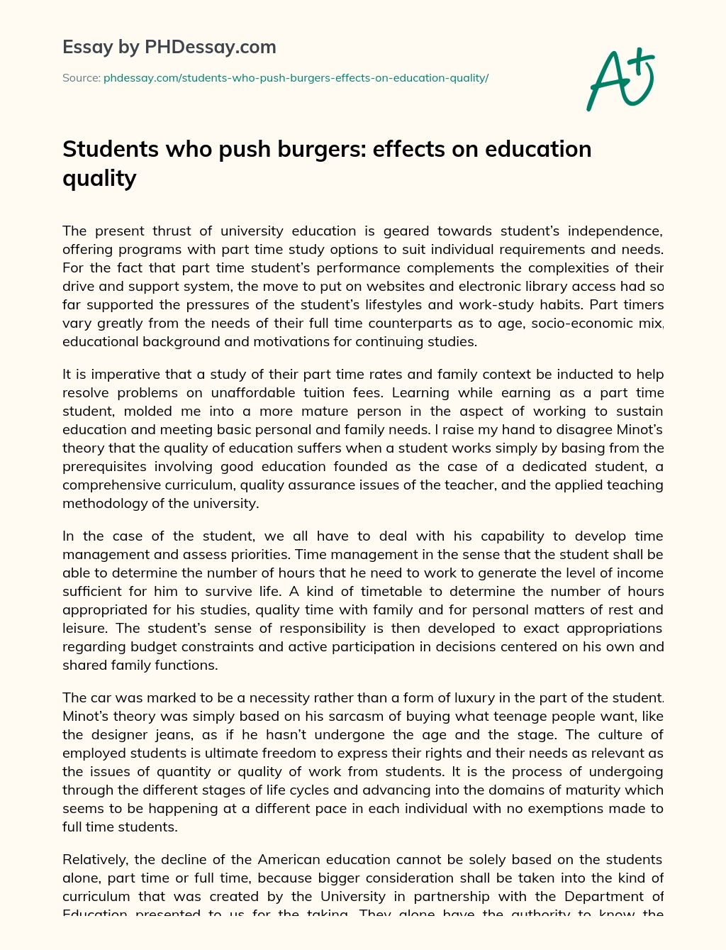 Students who push burgers: effects on education quality essay
