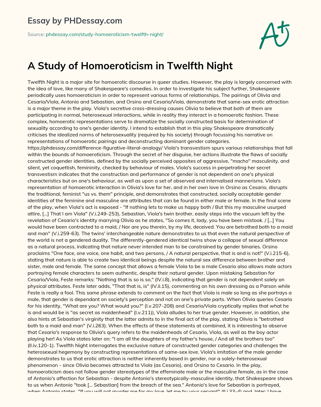 A Study of Homoeroticism in Twelfth Night essay