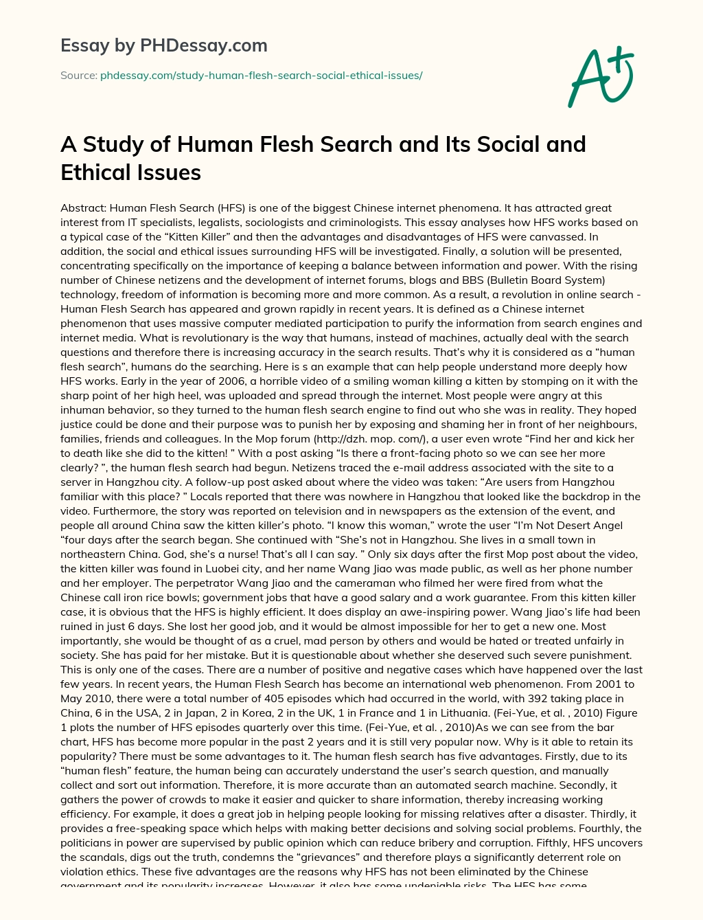 A Study of Human Flesh Search and Its Social and Ethical Issues essay