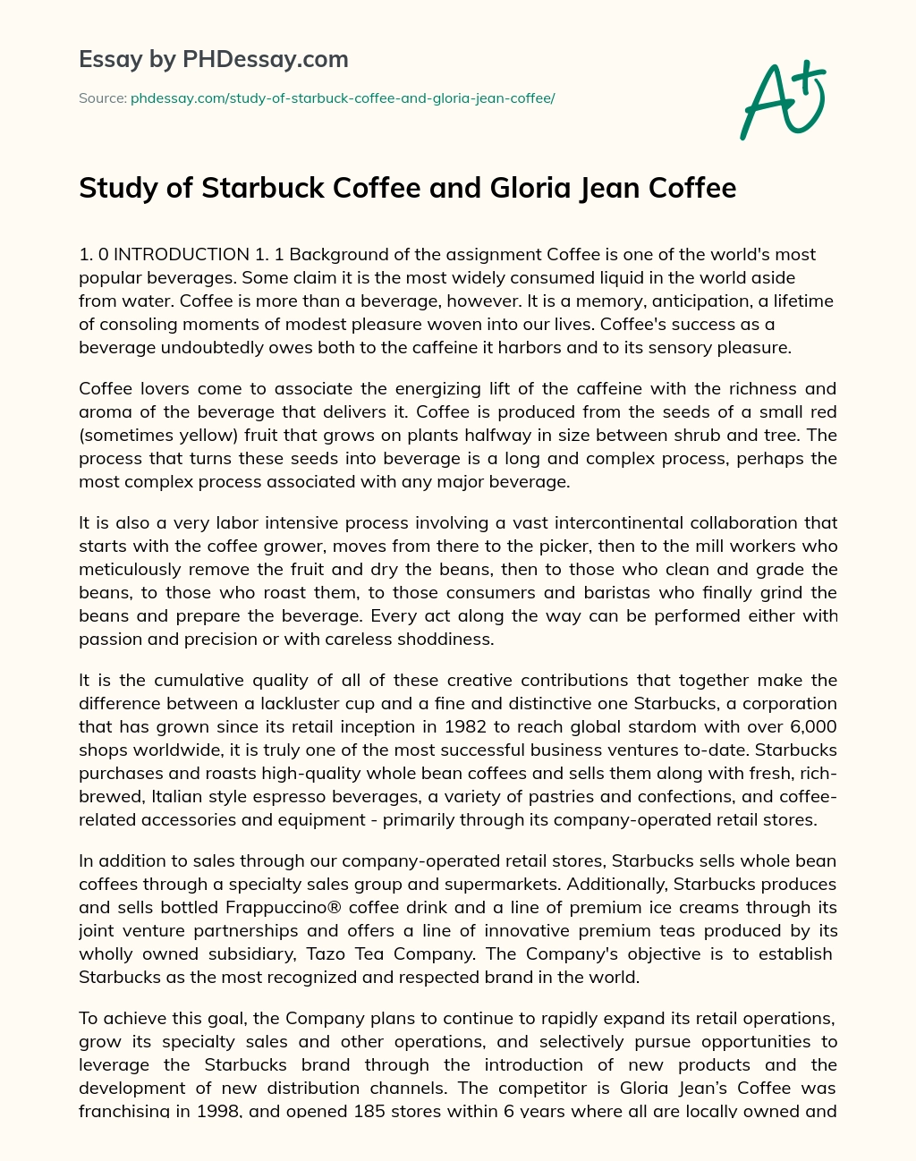 Study of Starbuck Coffee and Gloria Jean Coffee essay