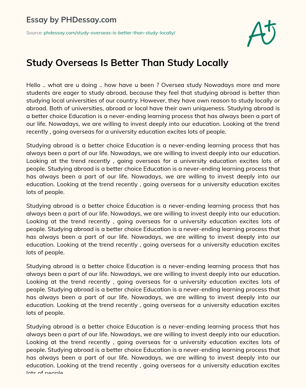 Study Overseas Is Better Than Study Locally essay