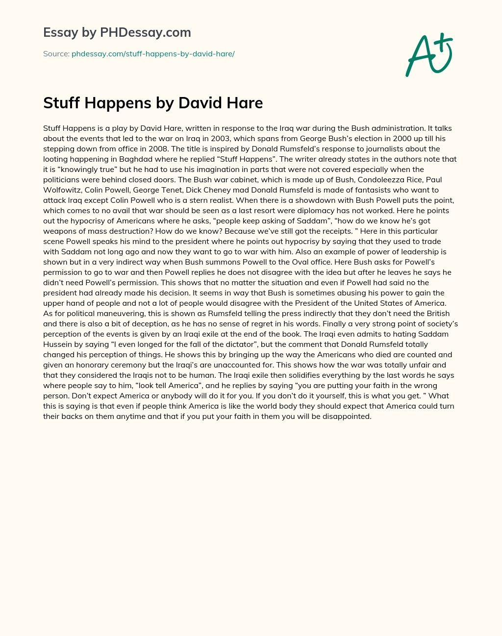 Stuff Happens by David Hare essay