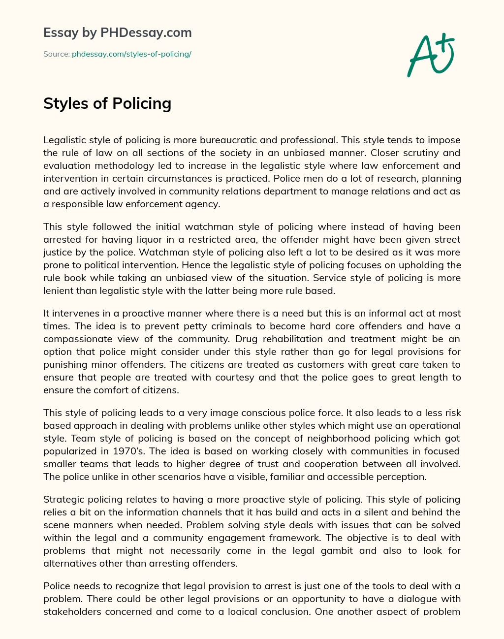 Styles of Policing essay