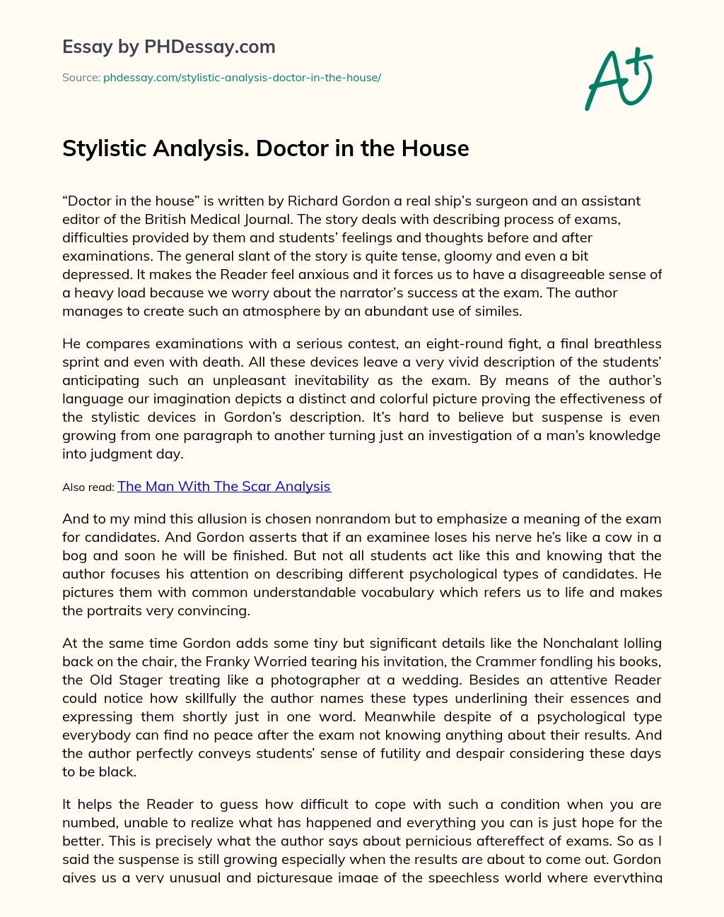 Stylistic Analysis. Doctor in the House essay