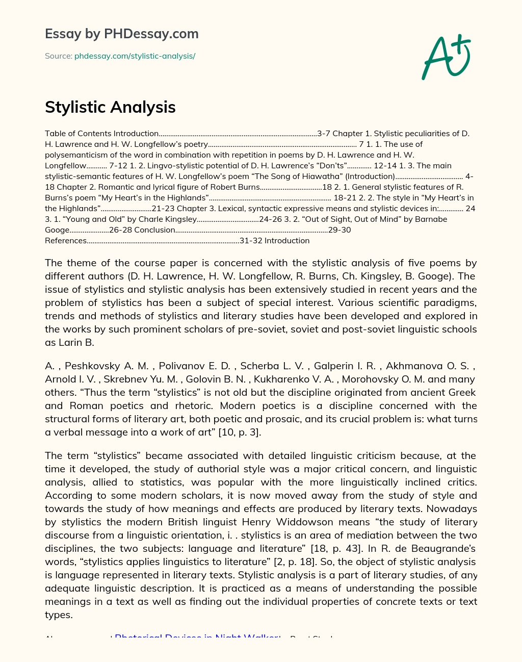 Stylistic Analysis essay