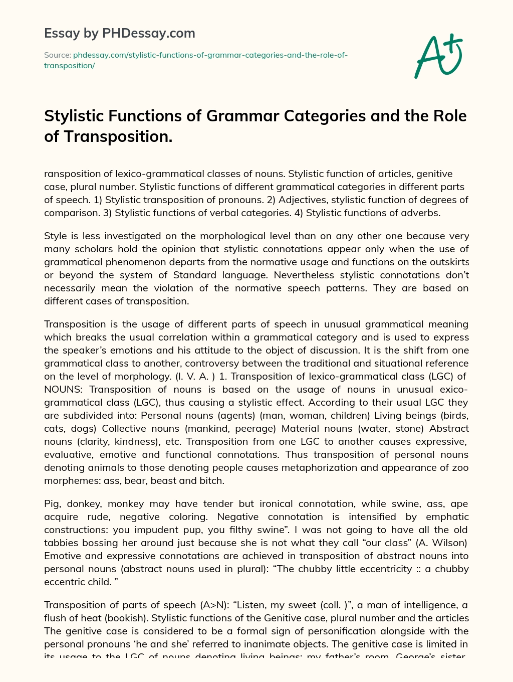 Stylistic Functions of Grammar Categories and the Role of Transposition essay