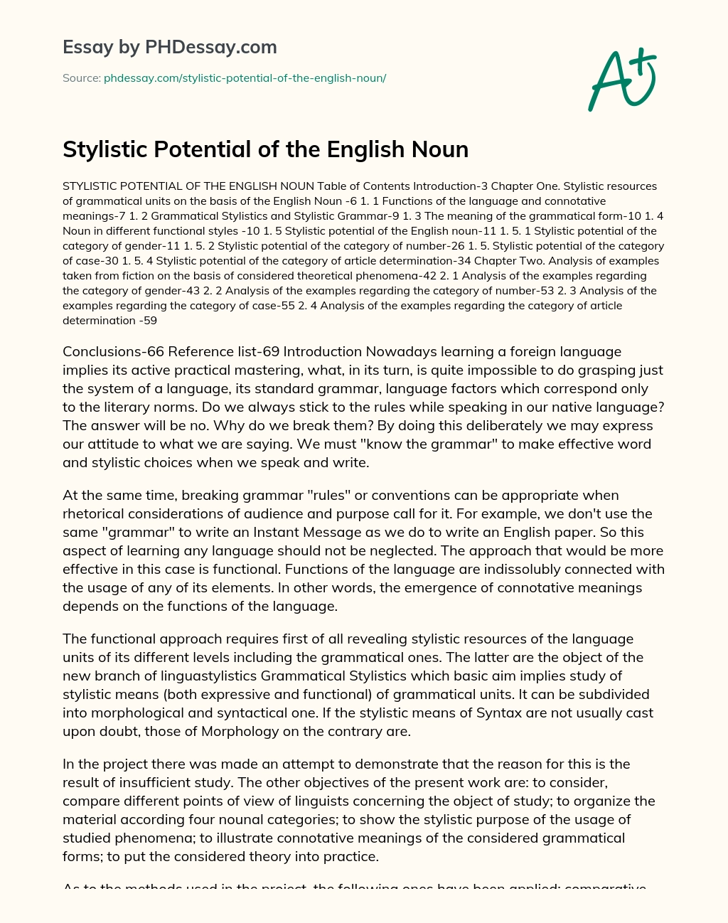 Stylistic Potential of the English Noun essay
