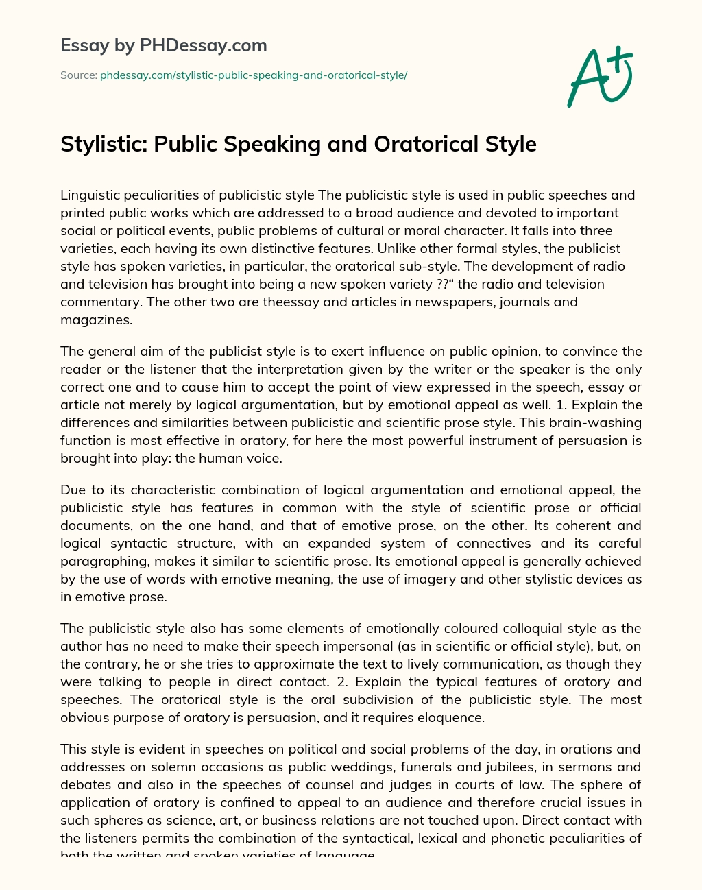 Stylistic: Public Speaking and Oratorical Style essay