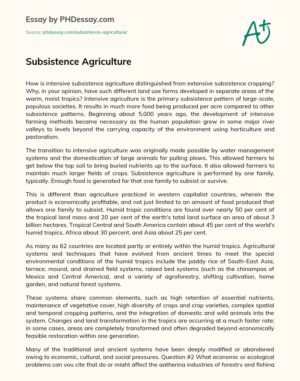 Subsistence Agriculture essay
