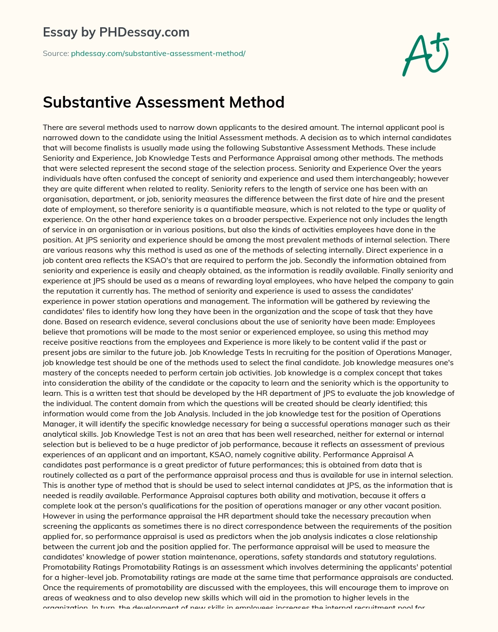 Substantive Assessment Method essay