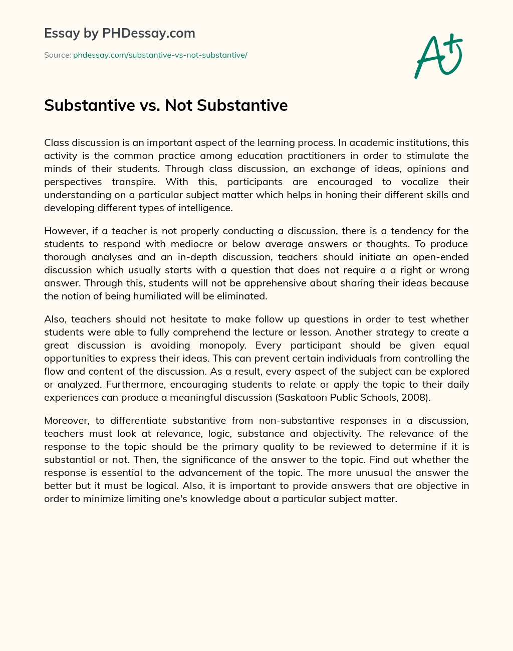 Substantive vs. Not Substantive essay
