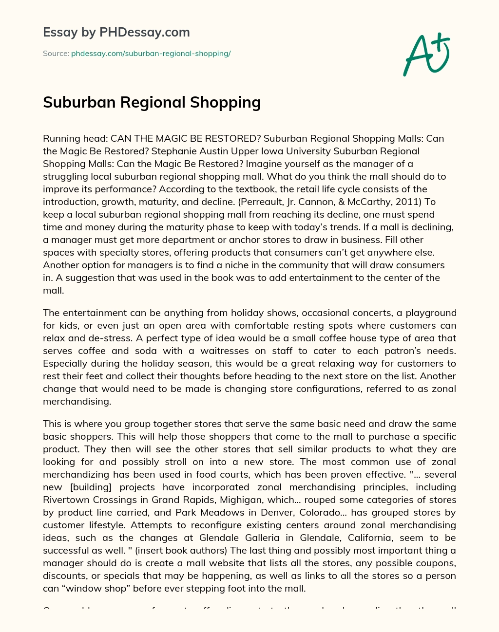 Suburban Regional Shopping essay