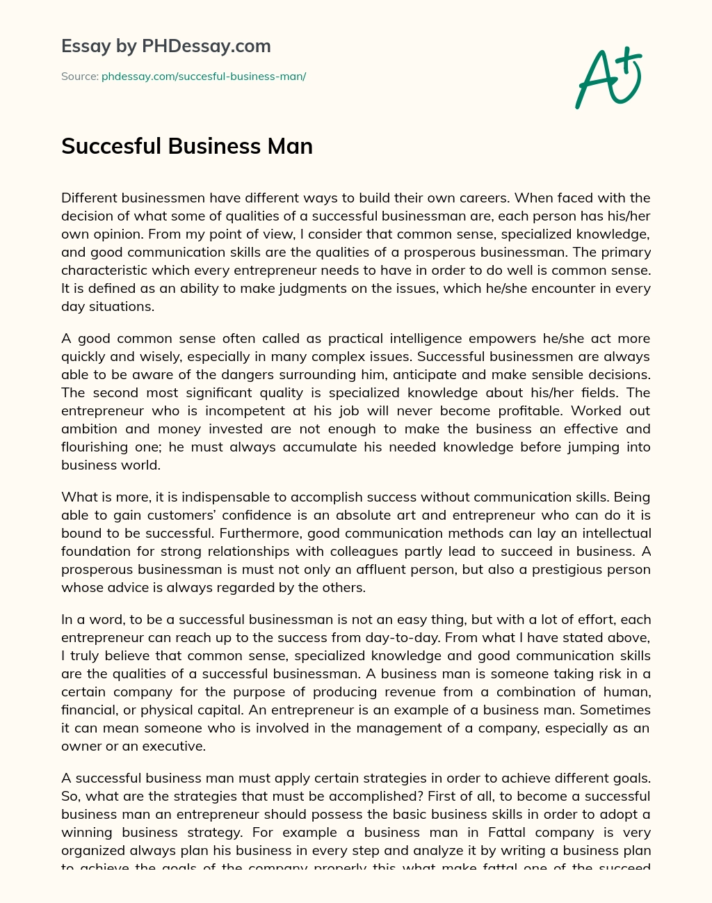 Реферат: Business Essay Research Paper BusinessBusinessman Before World