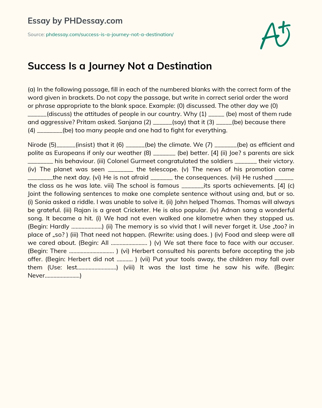 Success Is a Journey Not a Destination essay