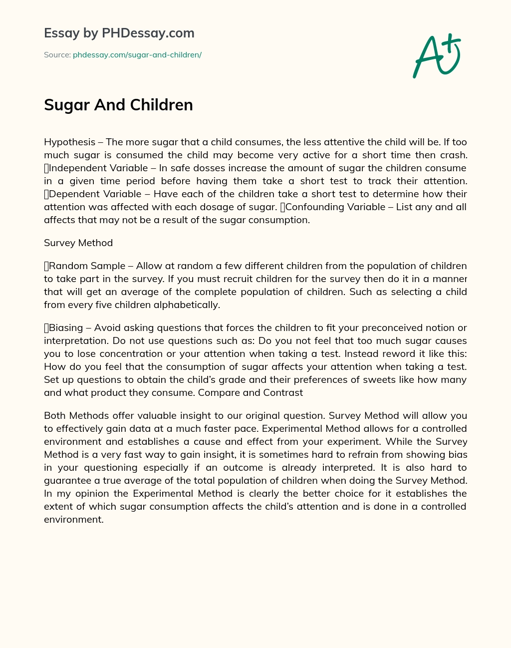 Sugar And Children essay