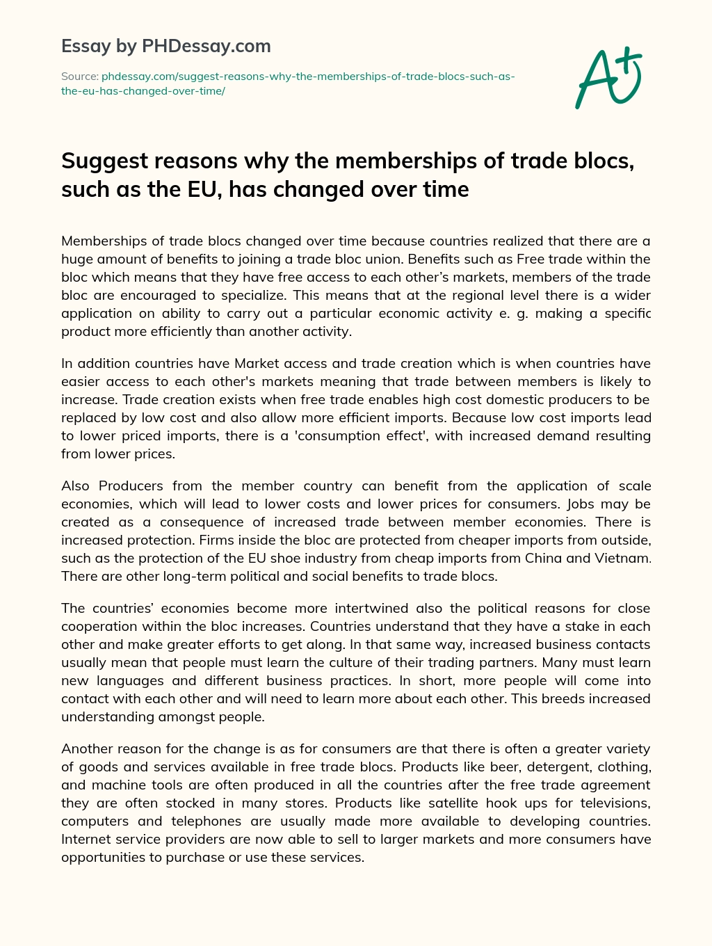 The Benefits of Joining a Trade Bloc Union essay