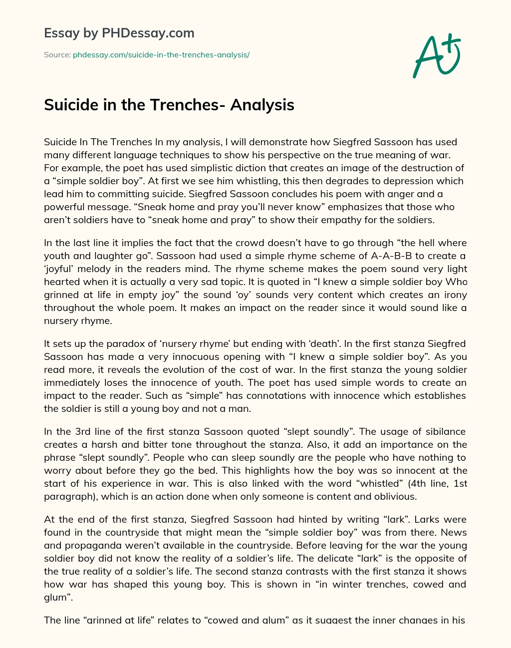 Suicide in the Trenches- Analysis essay