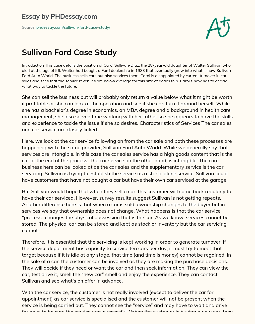 Sullivan Ford Case Study essay