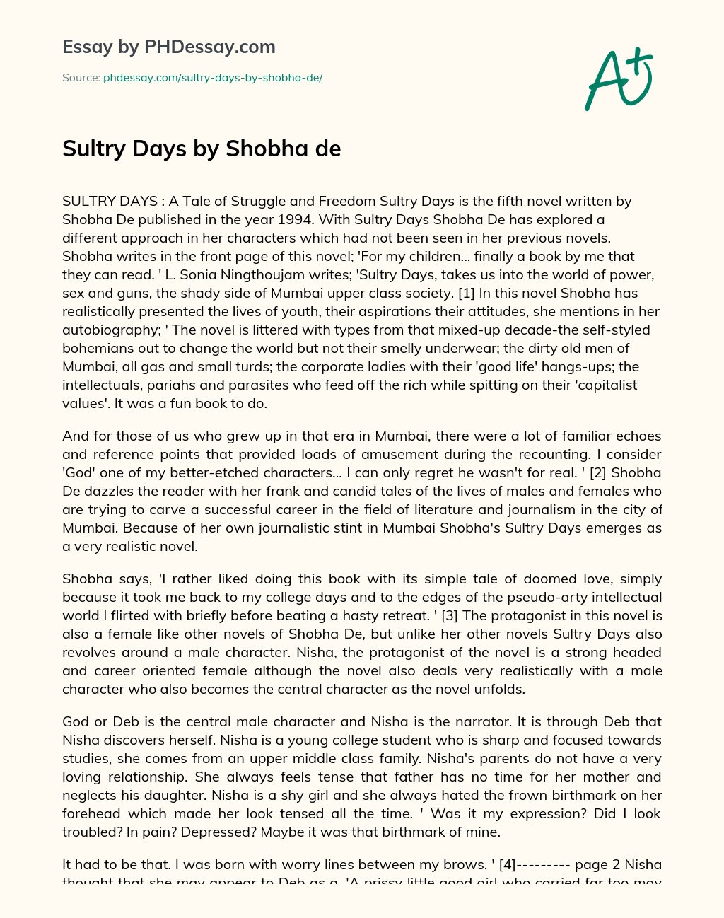 Sultry Days by Shobha de essay