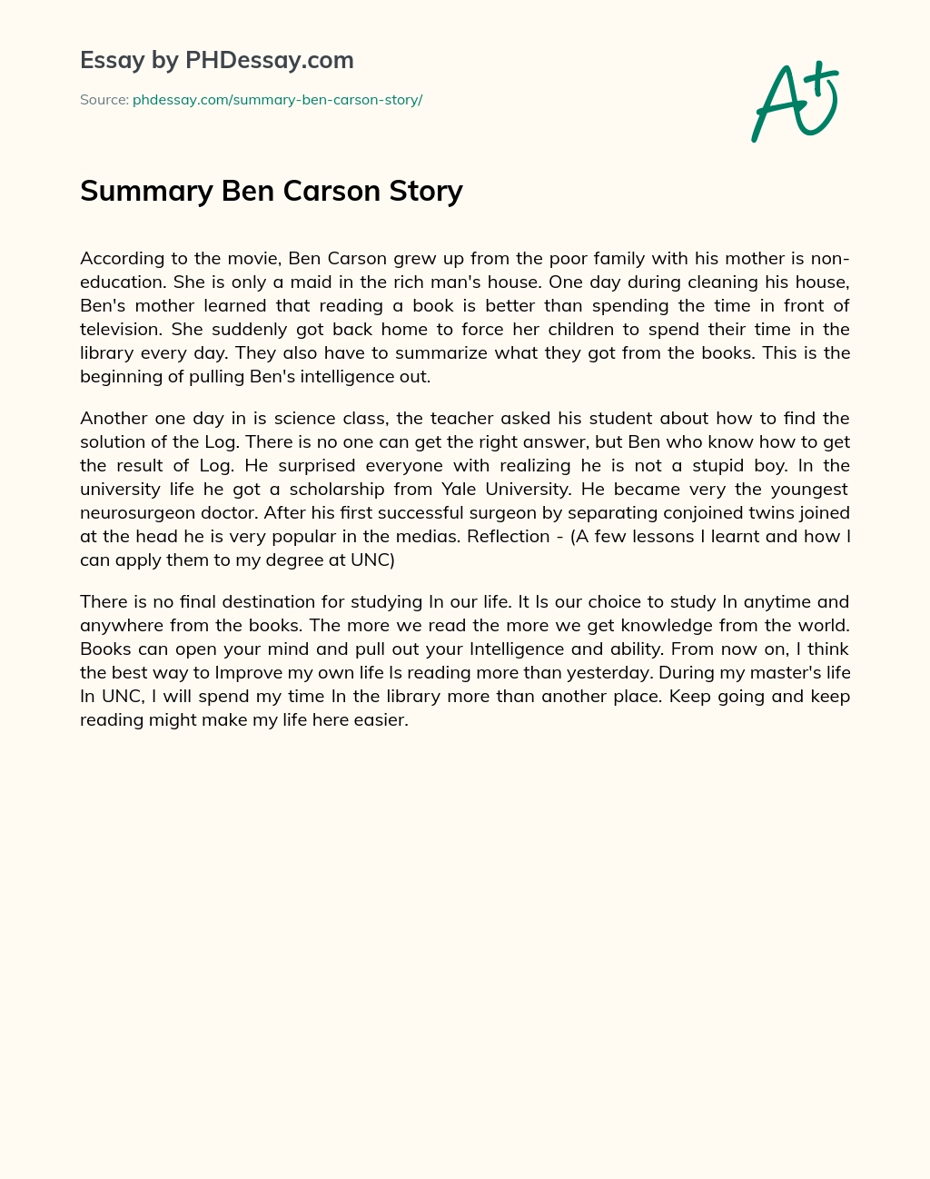 Summary Ben Carson Story essay