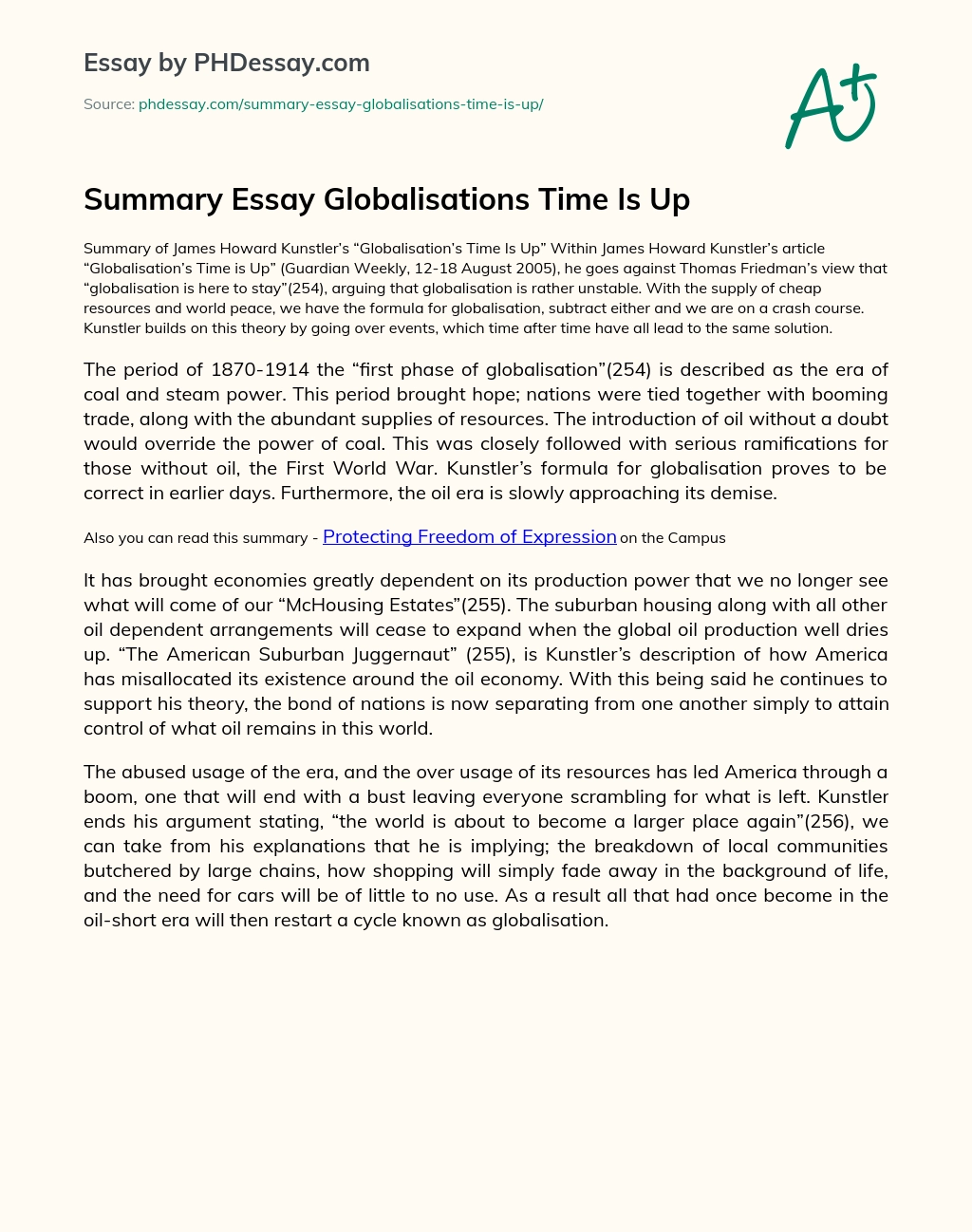 Summary Essay Globalisations Time Is Up essay