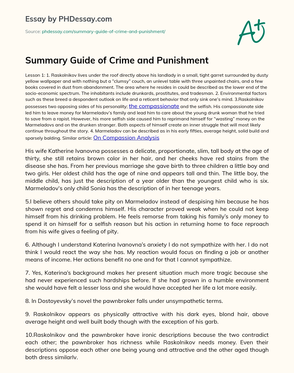 Summary Guide of Crime and Punishment essay