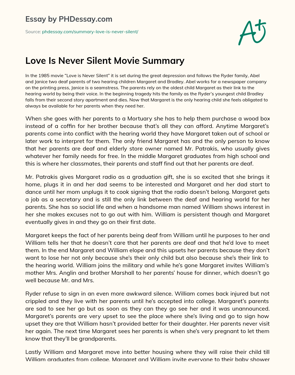 Love Is Never Silent Movie Summary essay
