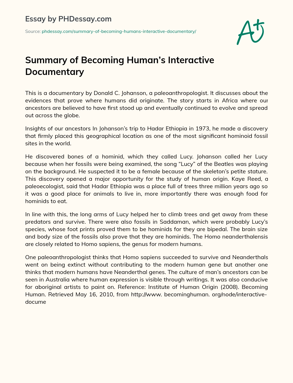 Summary of Becoming Human’s Interactive Documentary essay