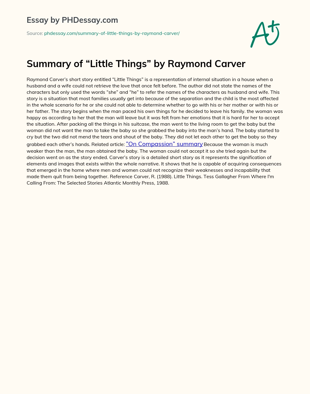 Summary of “Little Things” by Raymond Carver essay