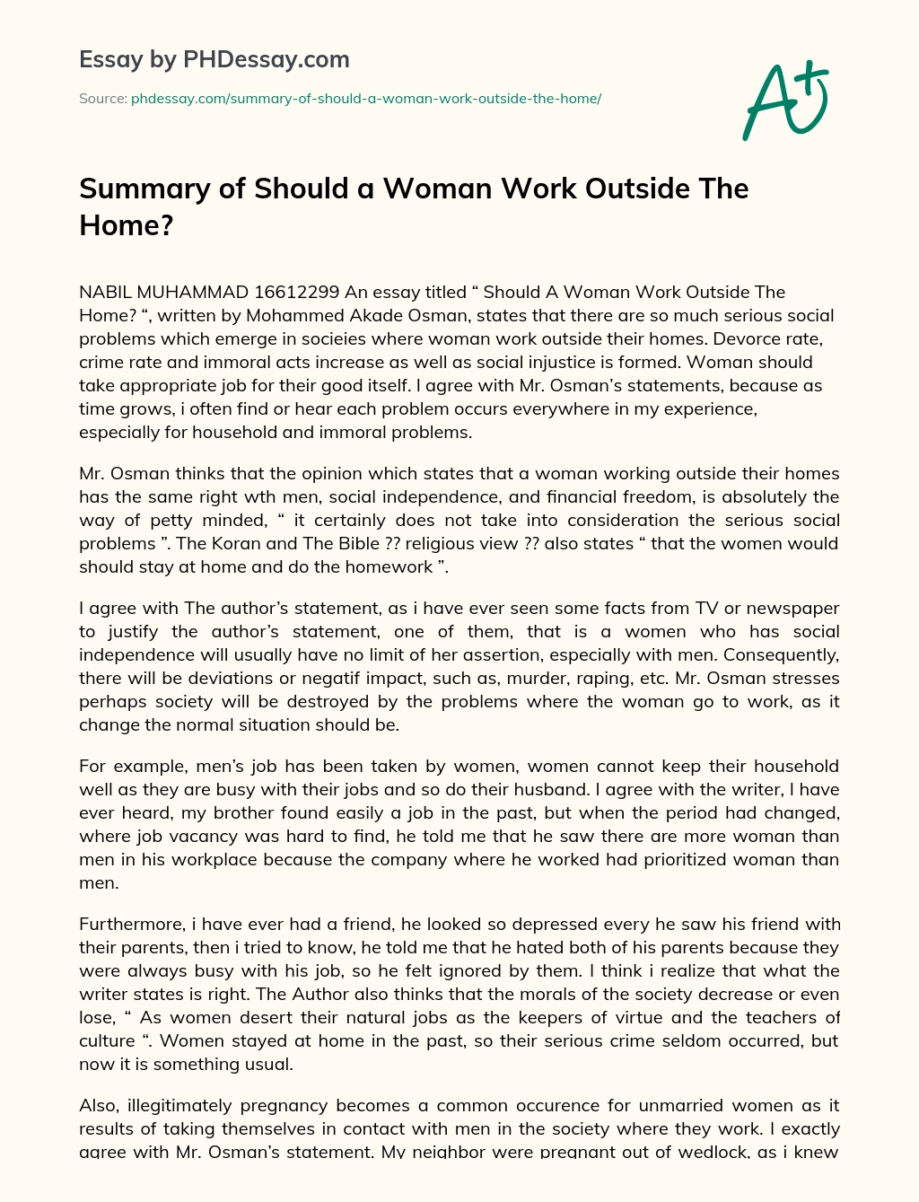 housewife vs career woman essay
