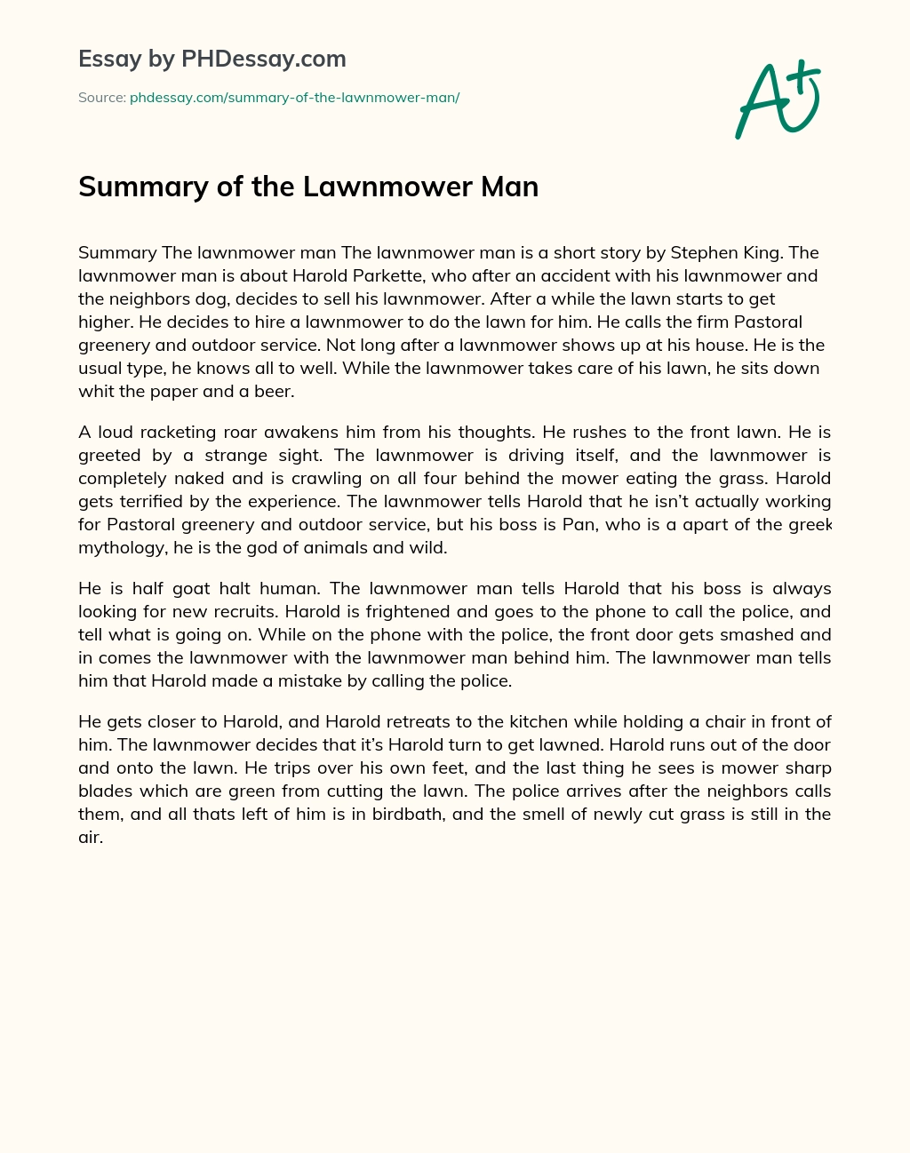 Summary of the Lawnmower Man essay
