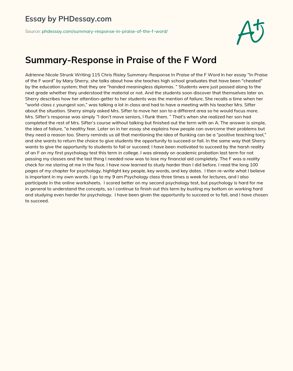 Summary-Response in Praise of the F Word essay