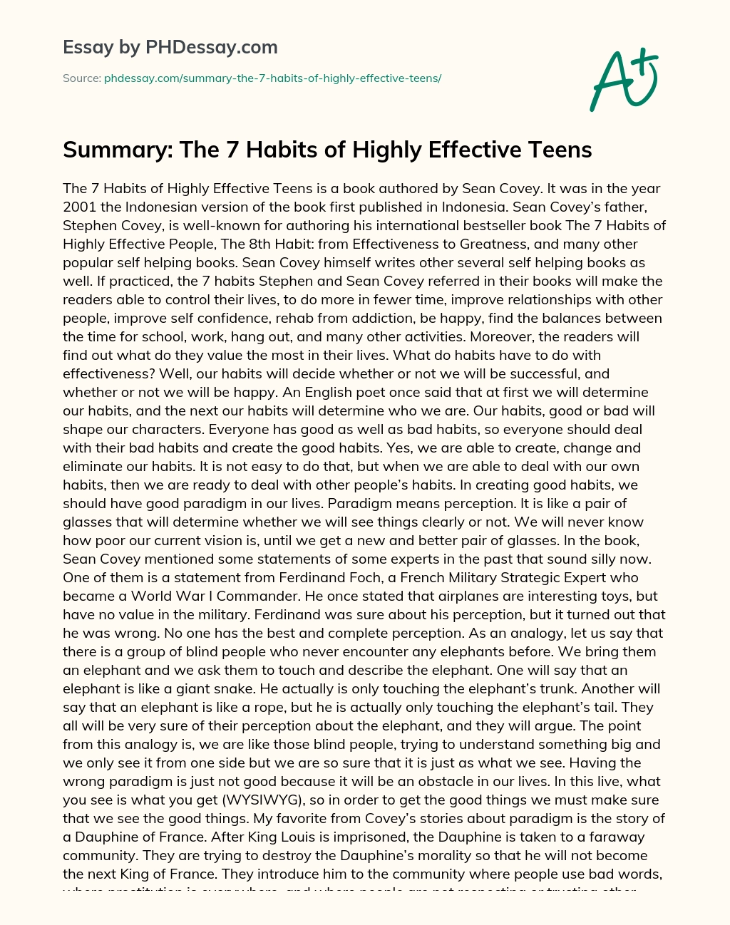 Summary: The 7 Habits of Highly Effective Teens essay